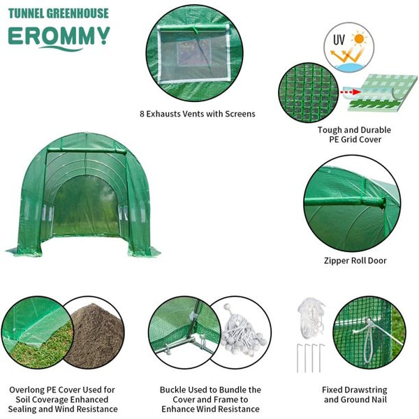 Yoleny 40' x 12' x 7.5' Greenhouse, Large Walk-in Greenhouse with 2 Roll-up Zippered Doors&20 Screen Windows for Outside Heavy Duty Winter, Green