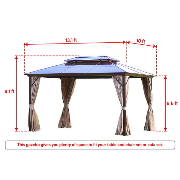 Erommy New Outdoor Hardtop Gazebo Canopy Curtains Aluminum Furniture with Netting for Garden,Patio,Lawns,Parties (10'×13')
