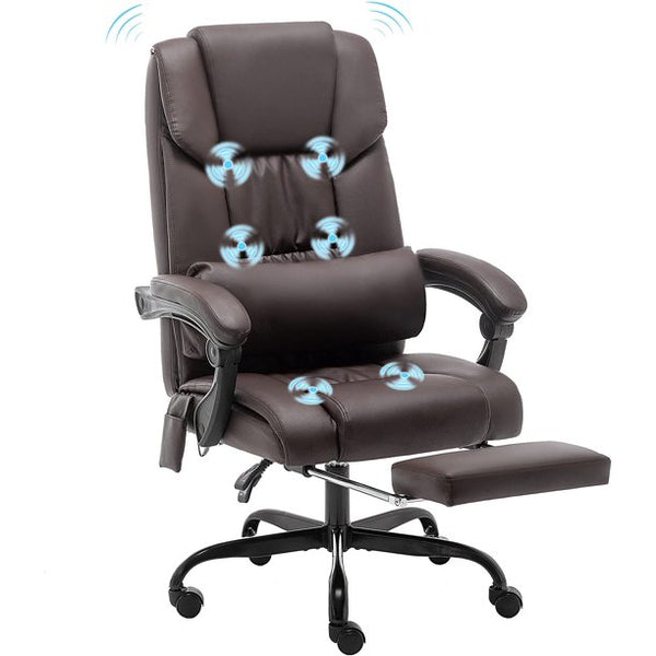 Yoleny Massage Office Chair, PU Leather High-Back Six-Position Vibrating Executive Office Chair with Retractable Footrest, with Movable Waist Backrest, Adjustable Chair Back Angle