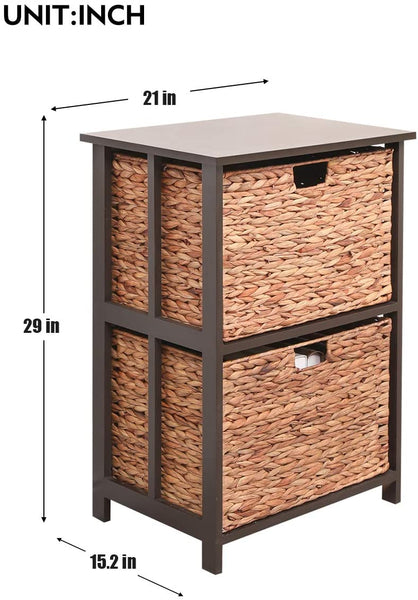 YOLENY Rattan Wicker Basket Storage Tower Water Hyacinth Storage Tower Beside Table Storage Organizer End Table for Bathroom