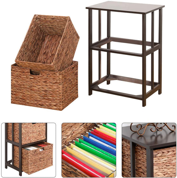 YOLENY Rattan Wicker Basket Storage Tower Water Hyacinth Storage Tower Beside Table Storage Organizer End Table for Bathroom