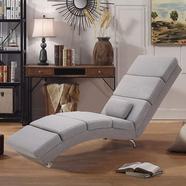 YOLENY Massage Chaise Lounge Electric Heated Recliner Modern Ergonomic Long Chair for Office or Living Room, Linen