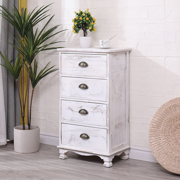 YOLENY 4 Drawer Dresser Solid Wood Dresser Chest Without Assembly Vertical Storage Organizer Unit for Bedroom, Living Room, Hallway, Matte White
