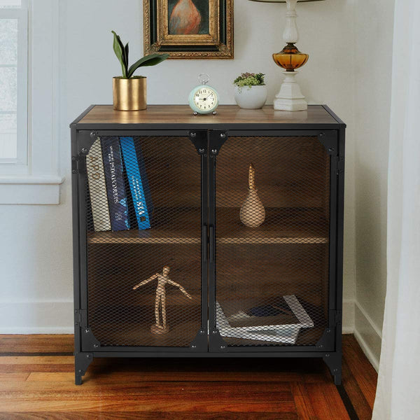 YOLENY Industrial Storage Cabinet Storage Sideboard with Metal Mesh Door Buffet Entryway Cabinet for Home, Kitchen, Dining Room
