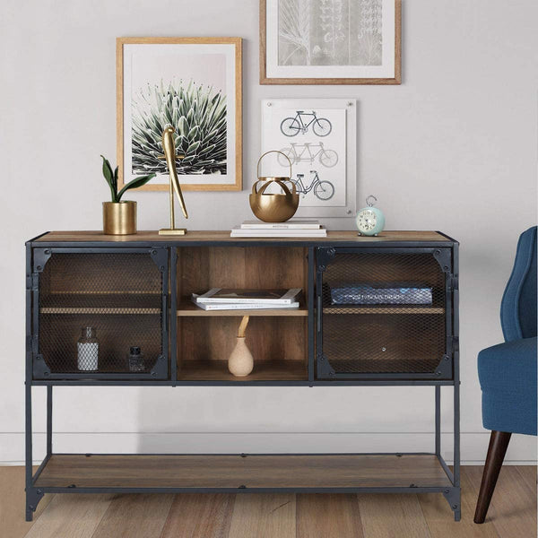 YOLENY Kitchen Buffet Floor Cabinet, Console Table with 6 Cupboard, 1 Large Sized Displaying Shelves and 1 Spacious Desk Top, for Dining Room Living Room Entry Bedroom