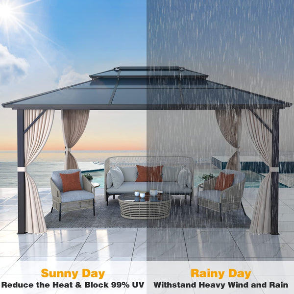 Mellcom 10'x13' Outdoor Hardtop Gazebo, Sun Roof  Patio Garden Gazebo with Aluminum Frame