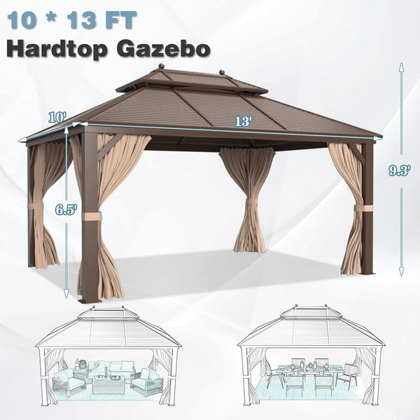 Mellcom Hardtop Gazebo Galvanized Steel Outdoor Canopy Aluminum Frame(10'x 13')