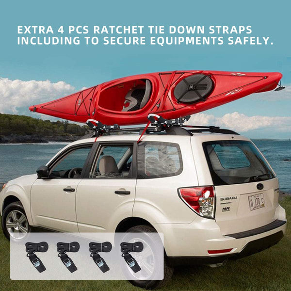 YOLENY 2 in 1 Kayak Rack Aluminum Folding J Bar Kayak Rooftop Racks 1 Pair Car Roof Rack for Kayak Carrier Canoe Boat with 4 pcs Tie Down Straps