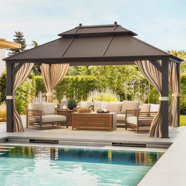 Mellcom Hardtop Gazebo Galvanized Steel Outdoor Canopy Aluminum Frame(10'x 13')