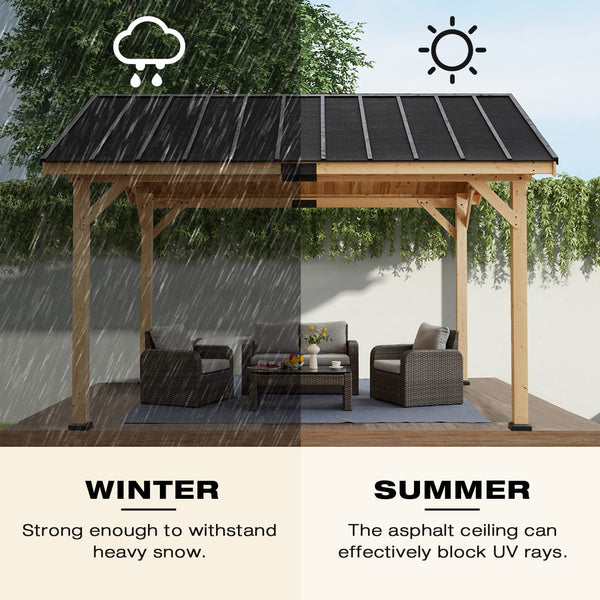 Mellcom 12x15 FT Hardtop Gazebo, Solid Wood Gazebo with Waterproof and Heatproof Asphalt Roof
