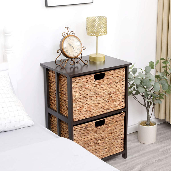 YOLENY Rattan Wicker Basket Storage Tower Water Hyacinth Storage Tower Beside Table Storage Organizer End Table for Bathroom