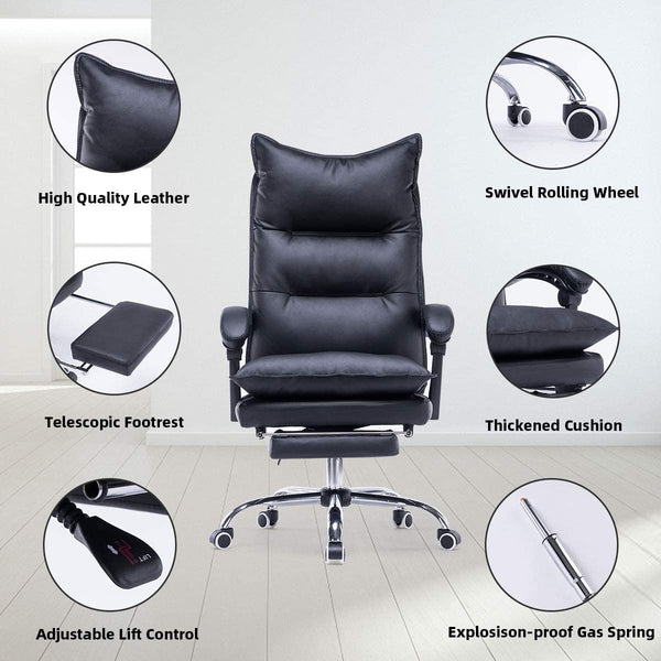 YOLENY High Back Office Chair PU Leather Executive Desk Chair Adjustable Ergonomic Swivel Task Chair with Padded Armrests and Foot Rest