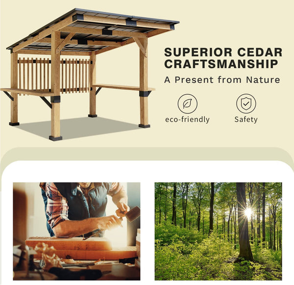 Mellcom 10' x 11' Hardtop Solid Wood Gazebo, Rustic Outdoor Cedar Grill Pergola with Privacy Screen for Patios Outdoor Cedar Gazebo with Privacy Screen for Patios