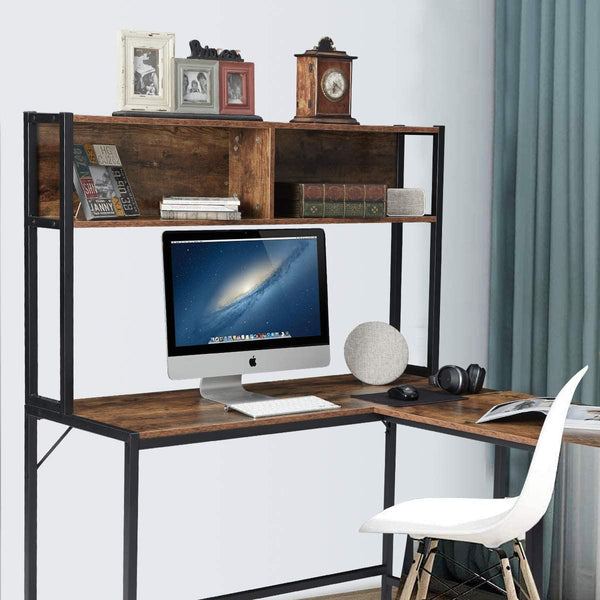 YOLENY 55 Inch L-Shaped Computer Desk with Hutch Space-Saving Corner Desk with Storage Shelves Home Office Desk Study Workstation for Home, Office