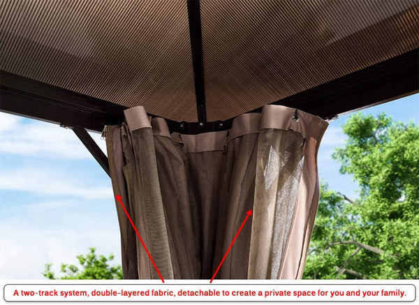 YOLENY 10x13ft Outdoor Double Roof Hardtop Gazebo Canopy Aluminum Furniture Pergolas with Netting and Curtains for Garden,Patio,Lawns,Parties