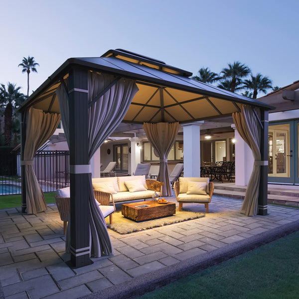 Mellcom 10x12FT Outdoor Hardtop Gazebo, Permanent Double Roof Aluminum Patio Gazebo for Patio Lawn, Garden