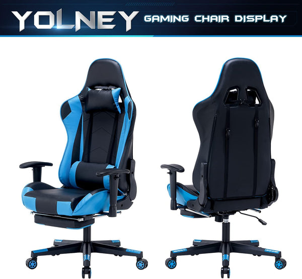 YOLENY Gaming Chair Computer Game Chair Office Chair Ergonomic High Back PC Desk Chair, Height Adjustment Swivel Rocker with Headrest and Support Lumbar Pillow and Foot Support
