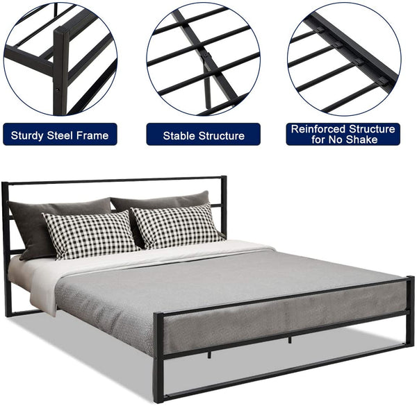 YOLENY Metal Bed Frame King Size Heavy Duty Platform Bed Frame with Headboard Modern Design Iron Bed Frame Easy Assembly