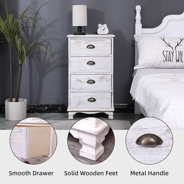 YOLENY 4 Drawer Dresser Solid Wood Dresser Chest Without Assembly Vertical Storage Organizer Unit for Bedroom, Living Room, Hallway, Matte White