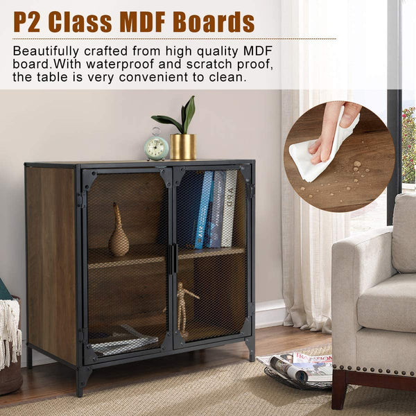 YOLENY Industrial Storage Cabinet Storage Sideboard with Metal Mesh Door Buffet Entryway Cabinet for Home, Kitchen, Dining Room