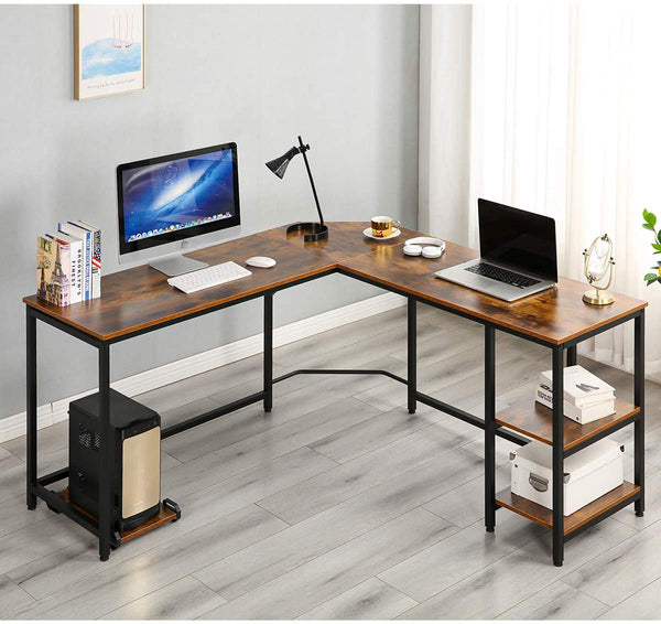 YOLENY L-Shaped Computer Desk Space-Saving Corner Desk Writing Table with Storage Shelves Home Office Desk Study Workstation