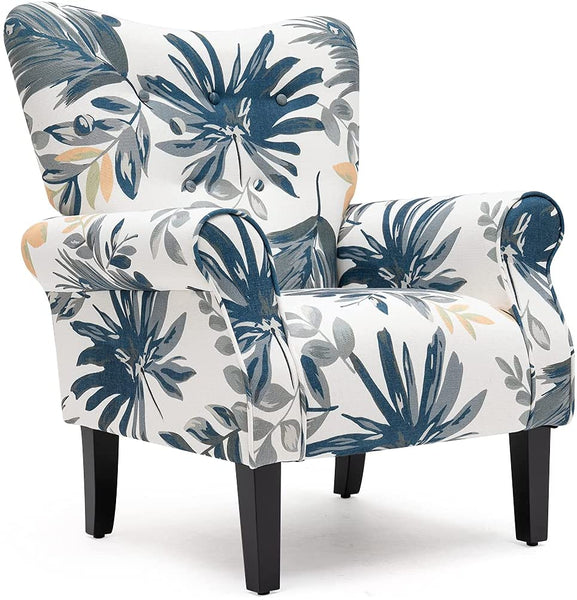 YOLENY Modern Accent Chair High Back Armchair Upholstered Fabric Button Single Sofa with Wooden Legs for Living Room, Bedroom