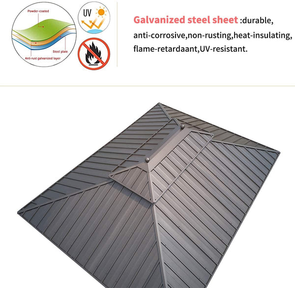 YOLENY 10' X 13' Hardtop Gazebo Galvanized Steel Outdoor Gazebo Canopy Double Vented Roof Pergolas Aluminum Frame with Netting and Curtains for Garden,Patio,Lawns,Parties