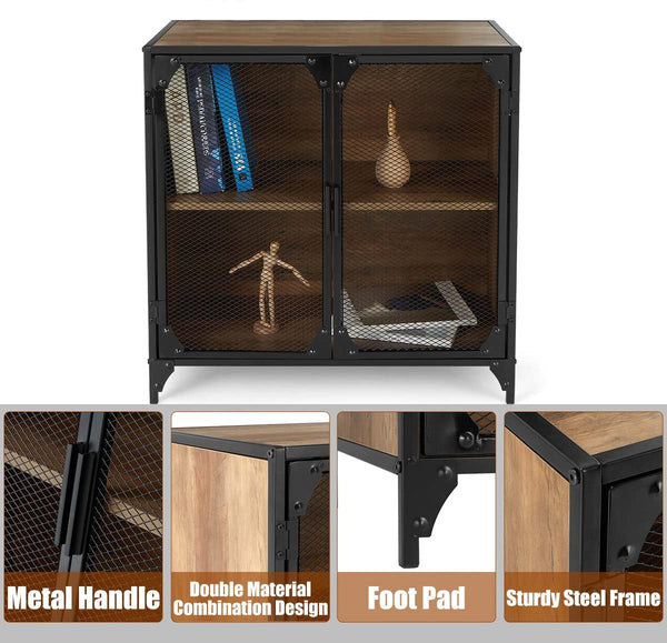 YOLENY Industrial Storage Cabinet Storage Sideboard with Metal Mesh Door Buffet Entryway Cabinet for Home, Kitchen, Dining Room