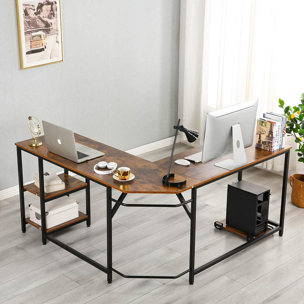 YOLENY L-Shaped Computer Desk Space-Saving Corner Desk Writing Table with Storage Shelves Home Office Desk Study Workstation