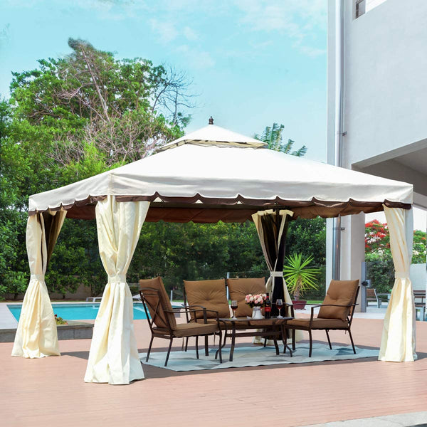 YOLENY 10‘x 12’ Outdoor Gazebo Canopy Aluminum Frame Soft Top Outdoor Patio Gazebo with Polyester Curtains and Air Venting Screens, Cream
