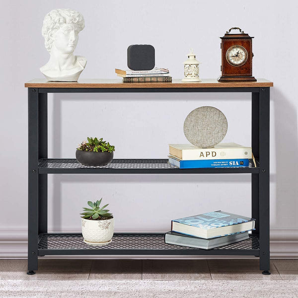 YOLENY Console Table 3 Layer Wooden Entryway Storage Table Sofa Table with Metal Frame for Living Room, Hallway