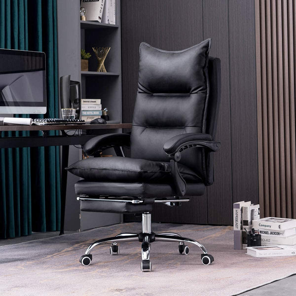 YOLENY High Back Office Chair PU Leather Executive Desk Chair Adjustable Ergonomic Swivel Task Chair with Padded Armrests and Foot Rest
