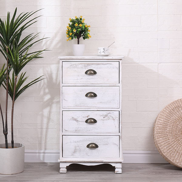 YOLENY 4 Drawer Dresser Solid Wood Dresser Chest Without Assembly Vertical Storage Organizer Unit for Bedroom, Living Room, Hallway, Matte White