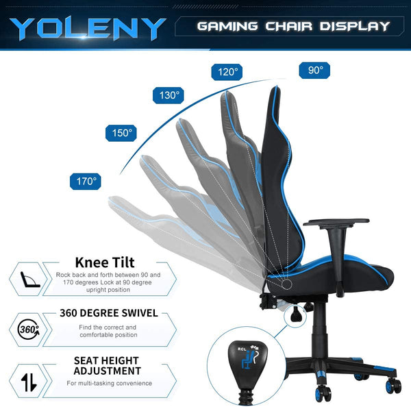 YOLENY Gaming Chair Office Computer Chair Ergonomic High Back PC Desk Chair Height Adjustment Swivel Rocker with Headrest, Lumbar Support and Pillow