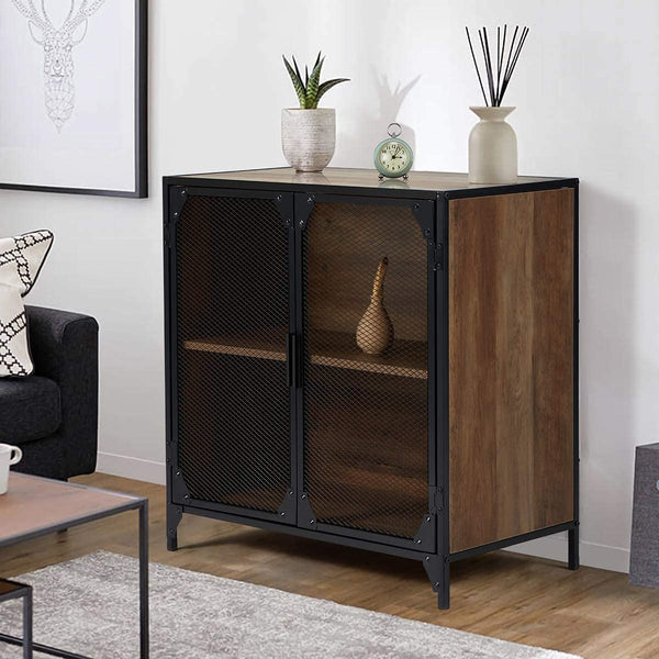 YOLENY Industrial Storage Cabinet Storage Sideboard with Metal Mesh Door Buffet Entryway Cabinet for Home, Kitchen, Dining Room