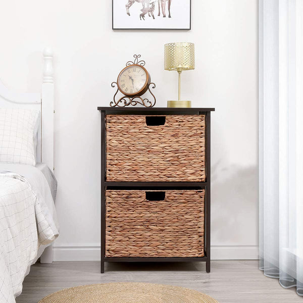 YOLENY Rattan Wicker Basket Storage Tower Water Hyacinth Storage Tower Beside Table Storage Organizer End Table for Bathroom