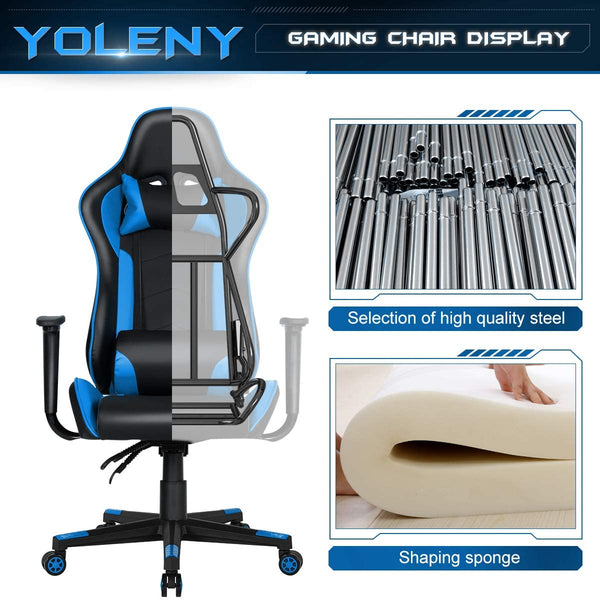 YOLENY Gaming Chair Office Computer Chair Ergonomic High Back PC Desk Chair Height Adjustment Swivel Rocker with Headrest, Lumbar Support and Pillow