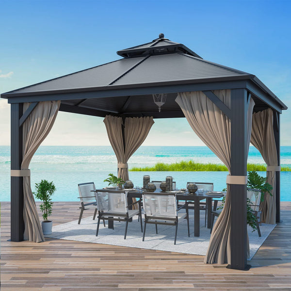 Mellcom 12' X 12' Hardtop Gazebo Galvanized Steel Outdoor Canopy Aluminum Frame