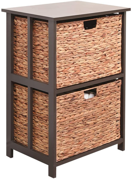 YOLENY Rattan Wicker Basket Storage Tower Water Hyacinth Storage Tower Beside Table Storage Organizer End Table for Bathroom