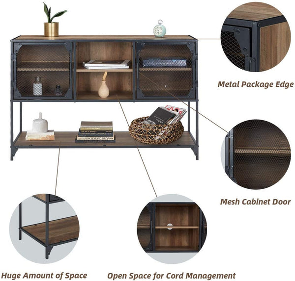 YOLENY Kitchen Buffet Floor Cabinet, Console Table with 6 Cupboard, 1 Large Sized Displaying Shelves and 1 Spacious Desk Top, for Dining Room Living Room Entry Bedroom