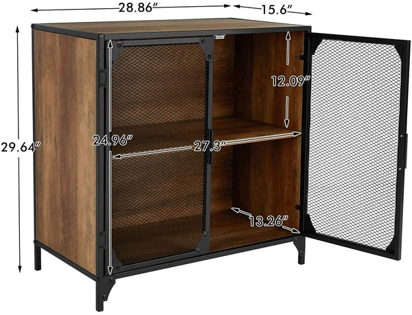 YOLENY Industrial Storage Cabinet Storage Sideboard with Metal Mesh Door Buffet Entryway Cabinet for Home, Kitchen, Dining Room