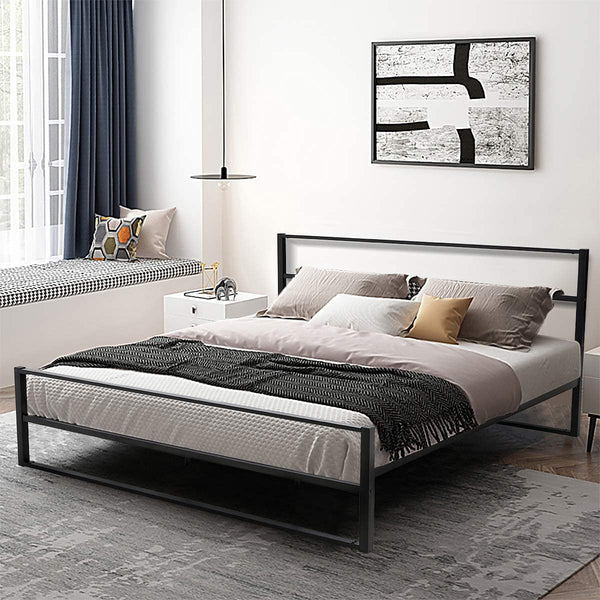 YOLENY Metal Bed Frame King Size Heavy Duty Platform Bed Frame with Headboard Modern Design Iron Bed Frame Easy Assembly