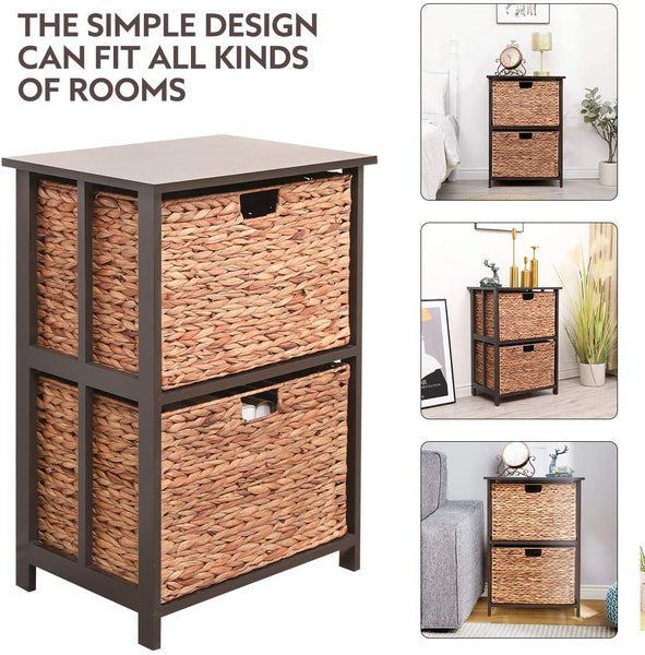 YOLENY Rattan Wicker Basket Storage Tower Water Hyacinth Storage Tower Beside Table Storage Organizer End Table for Bathroom
