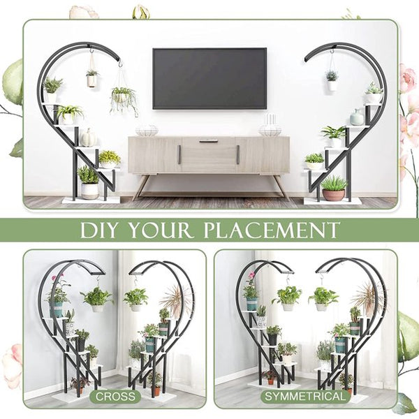 Yoleny 5 Tier Plant Stand Indoor, Heart-Shape Plant Shelf with Hanging Hook, Multiple Planter Display for Home Decor, Living Room, Balcony, and Bedroom (2 Packs)