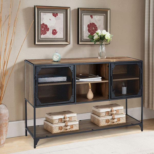 YOLENY Kitchen Buffet Floor Cabinet, Console Table with 6 Cupboard, 1 Large Sized Displaying Shelves and 1 Spacious Desk Top, for Dining Room Living Room Entry Bedroom