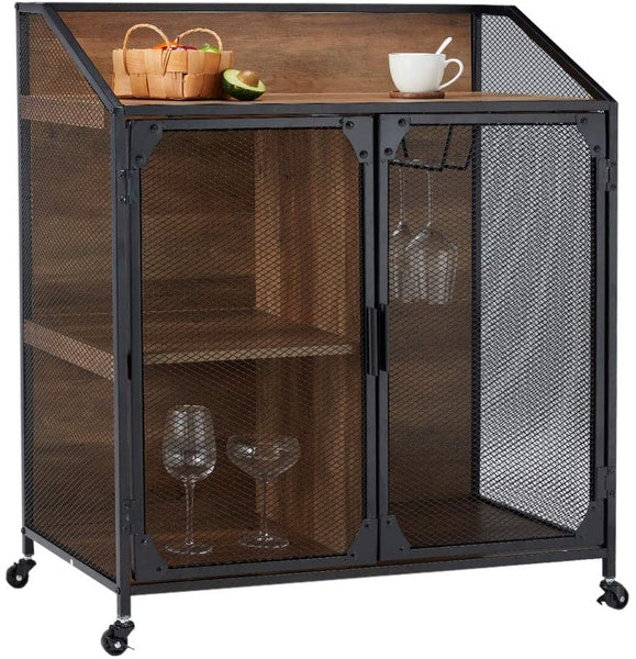 YOLENY Industrial Storage Cabinet Storage Sideboard with Metal Mesh Door Buffet Entryway Cabinet for Home, Kitchen, Dining Room