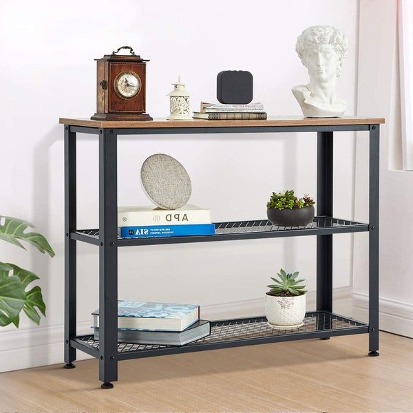 YOLENY Console Table 3 Layer Wooden Entryway Storage Table Sofa Table with Metal Frame for Living Room, Hallway