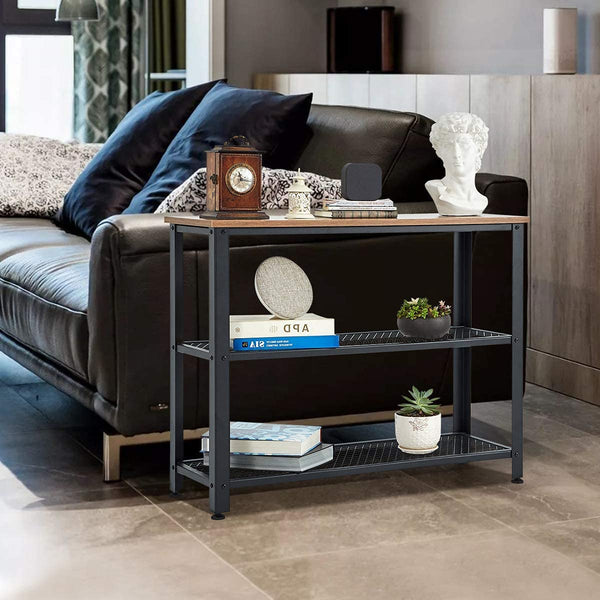 YOLENY Console Table 3 Layer Wooden Entryway Storage Table Sofa Table with Metal Frame for Living Room, Hallway