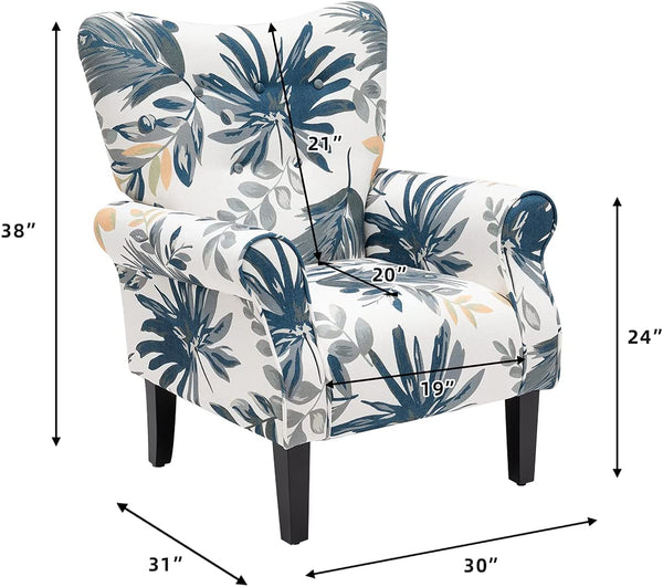 YOLENY Modern Accent Chair High Back Armchair Upholstered Fabric Button Single Sofa with Wooden Legs for Living Room, Bedroom