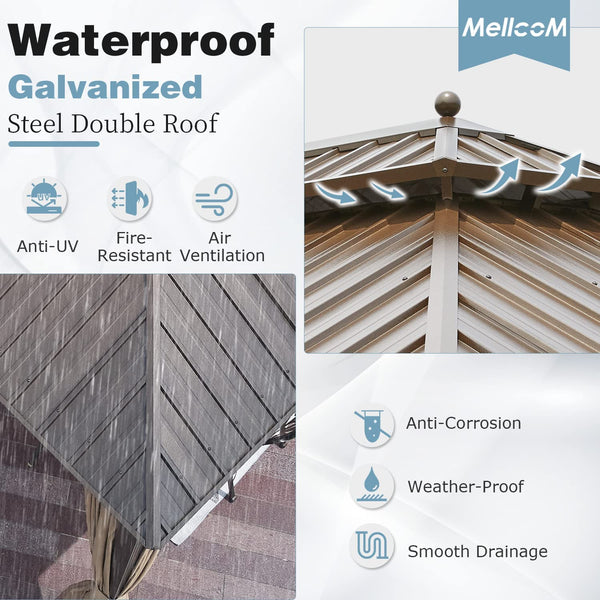 Mellcom 10' X 13' Hardtop Gazebo Galvanized Steel Double Roof Patio Gazebo with Aluminum Frame